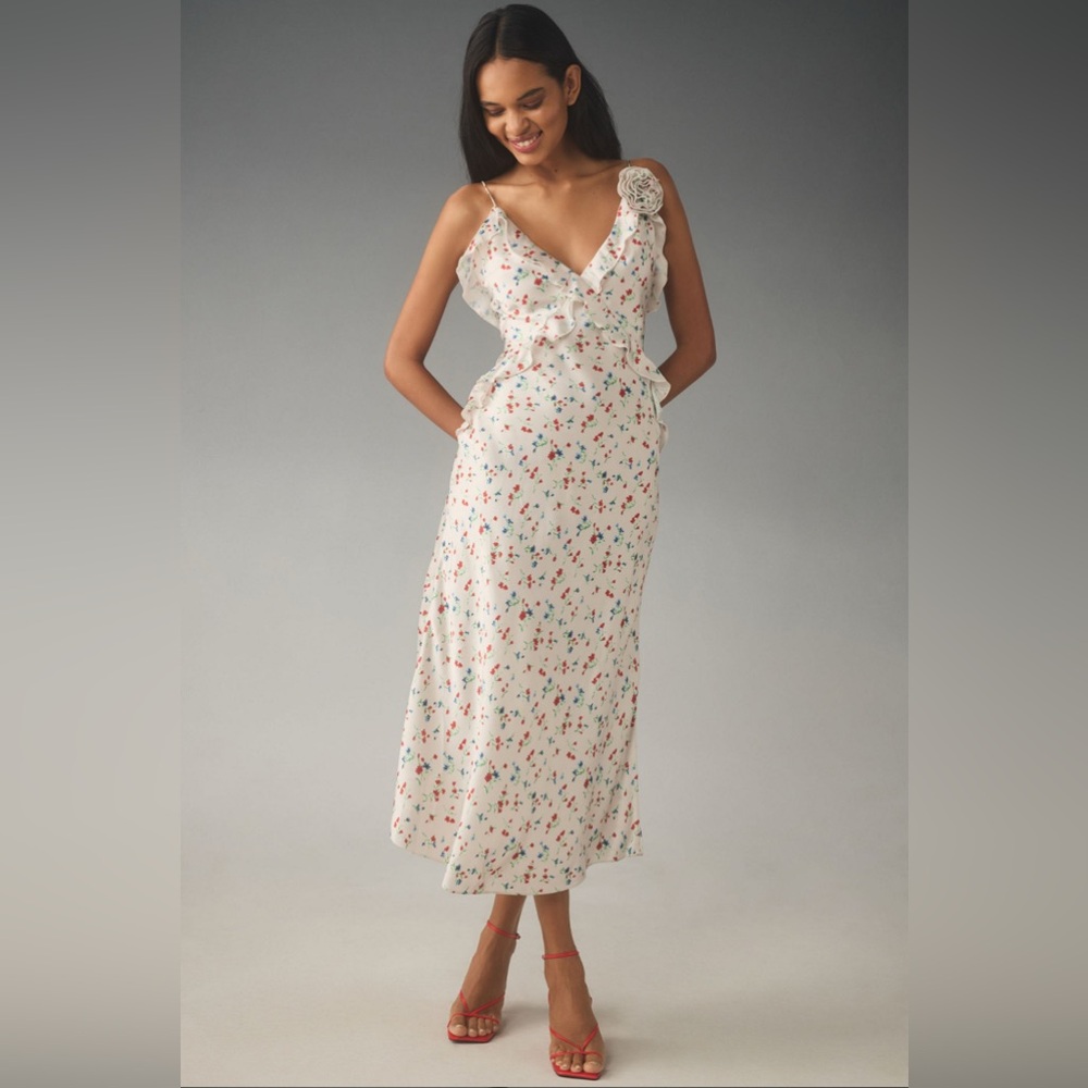 NWT Bardot Sleeveless Ruffle Midi Dress – Neutral, Size 8 / L